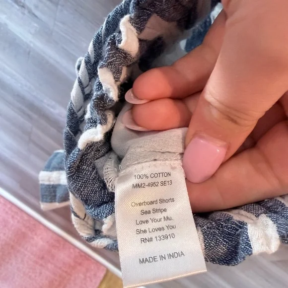 Show Me Your MuMu Overboard Shorts Sea Stripe Blue White Belted Linen Size M - Picture 7 of 8